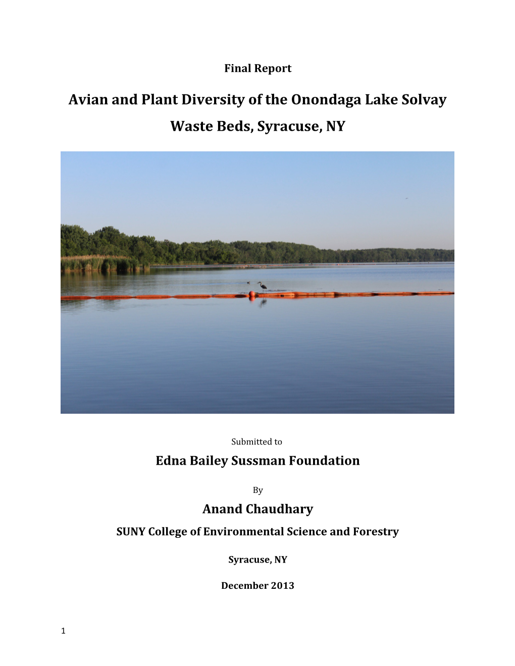 Avian and Plant Diversity of the Onondaga Lake Solvay Waste Beds, Syracuse, NY