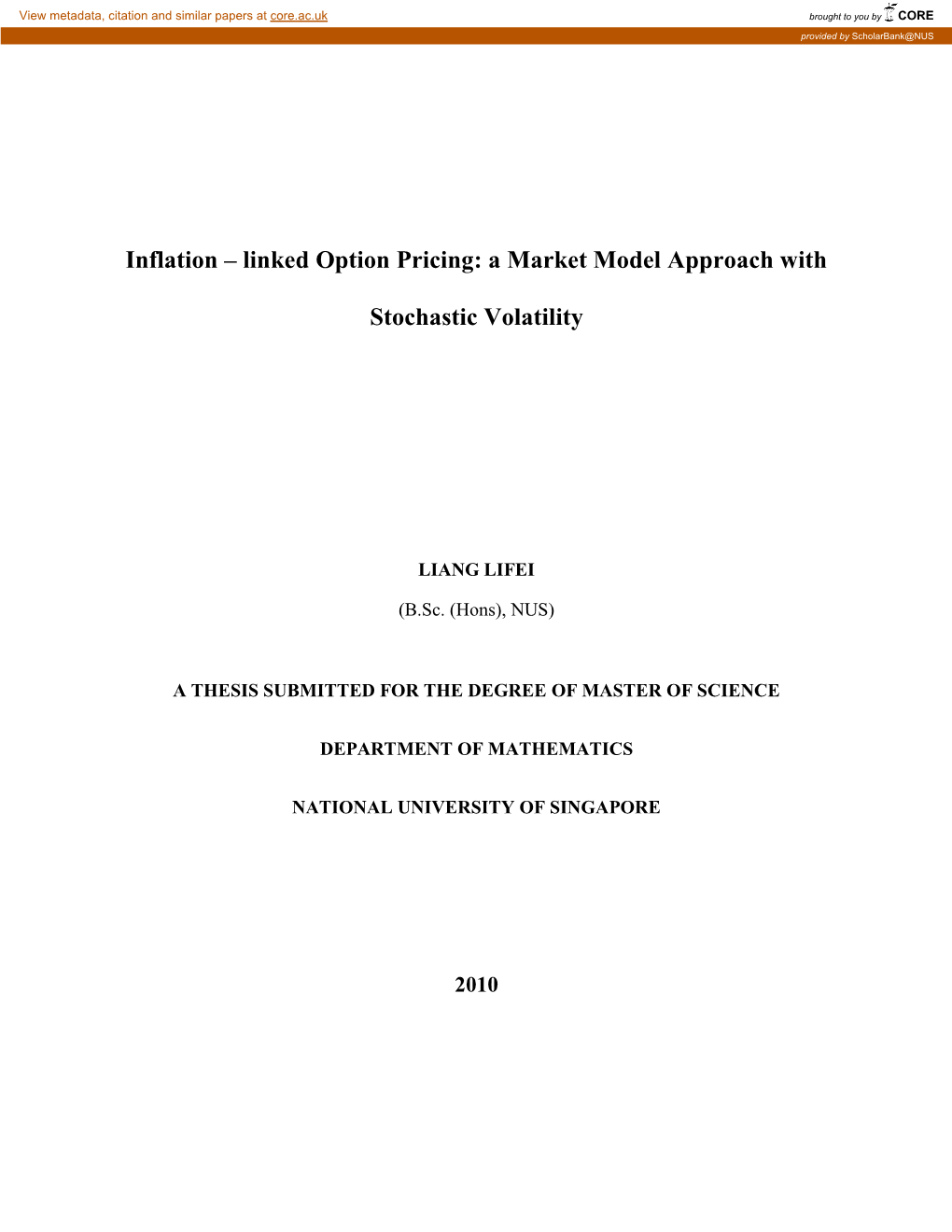 Inflation – Linked Option Pricing: a Market Model Approach With