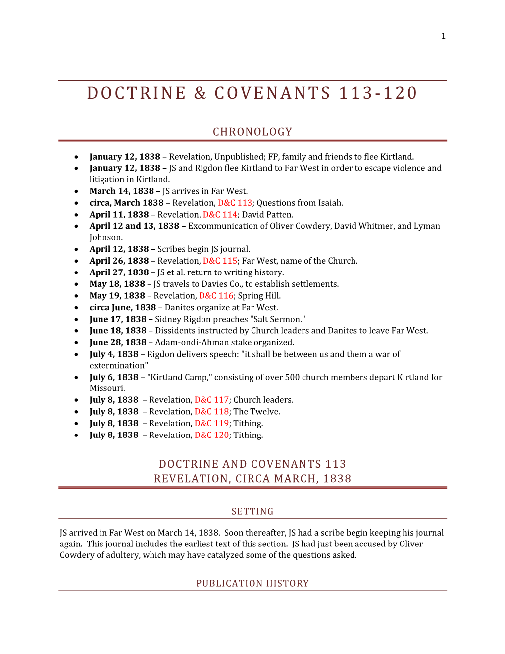 Doctrine & Covenants 113-120