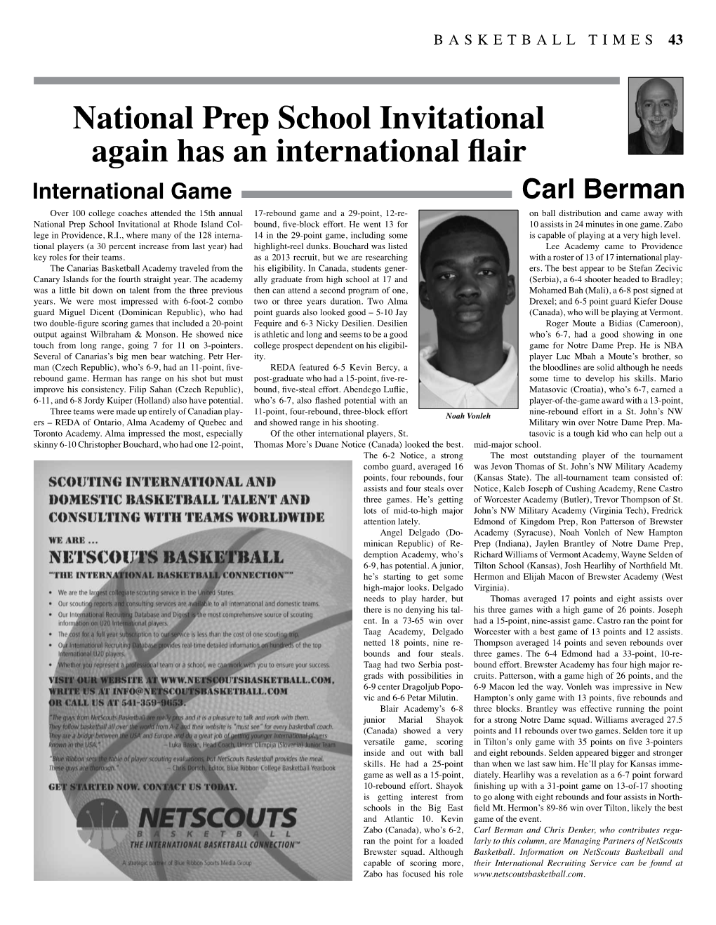 Basketball Times Column on the 2013 NPSI