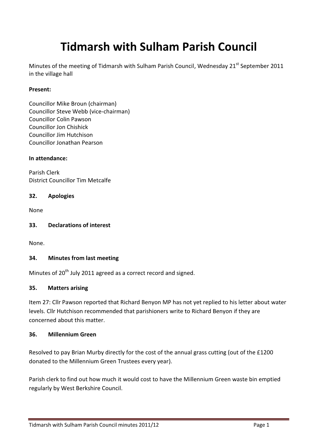 Tidmarsh with Sulham Parish Council