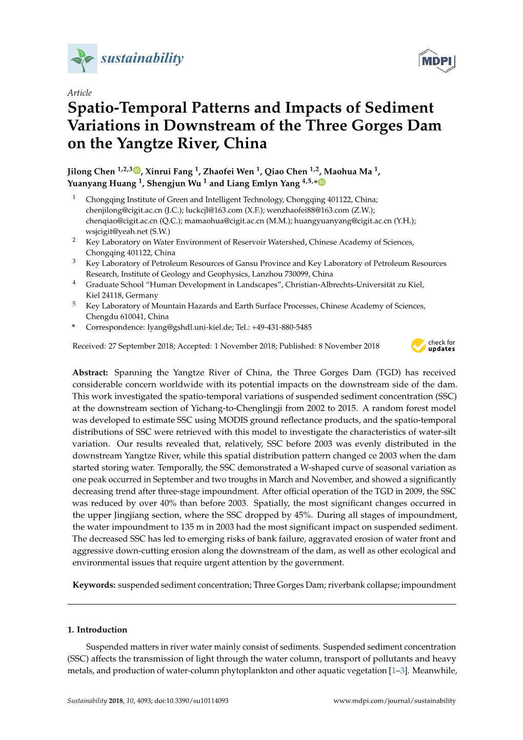 Spatio-Temporal Patterns and Impacts of Sediment Variations in Downstream of the Three Gorges Dam on the Yangtze River, China