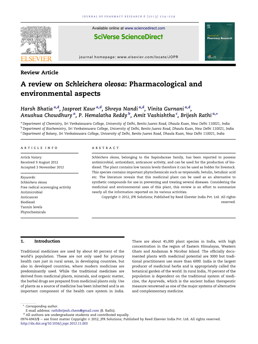 A Review on Schleichera Oleosa: Pharmacological and Environmental Aspects