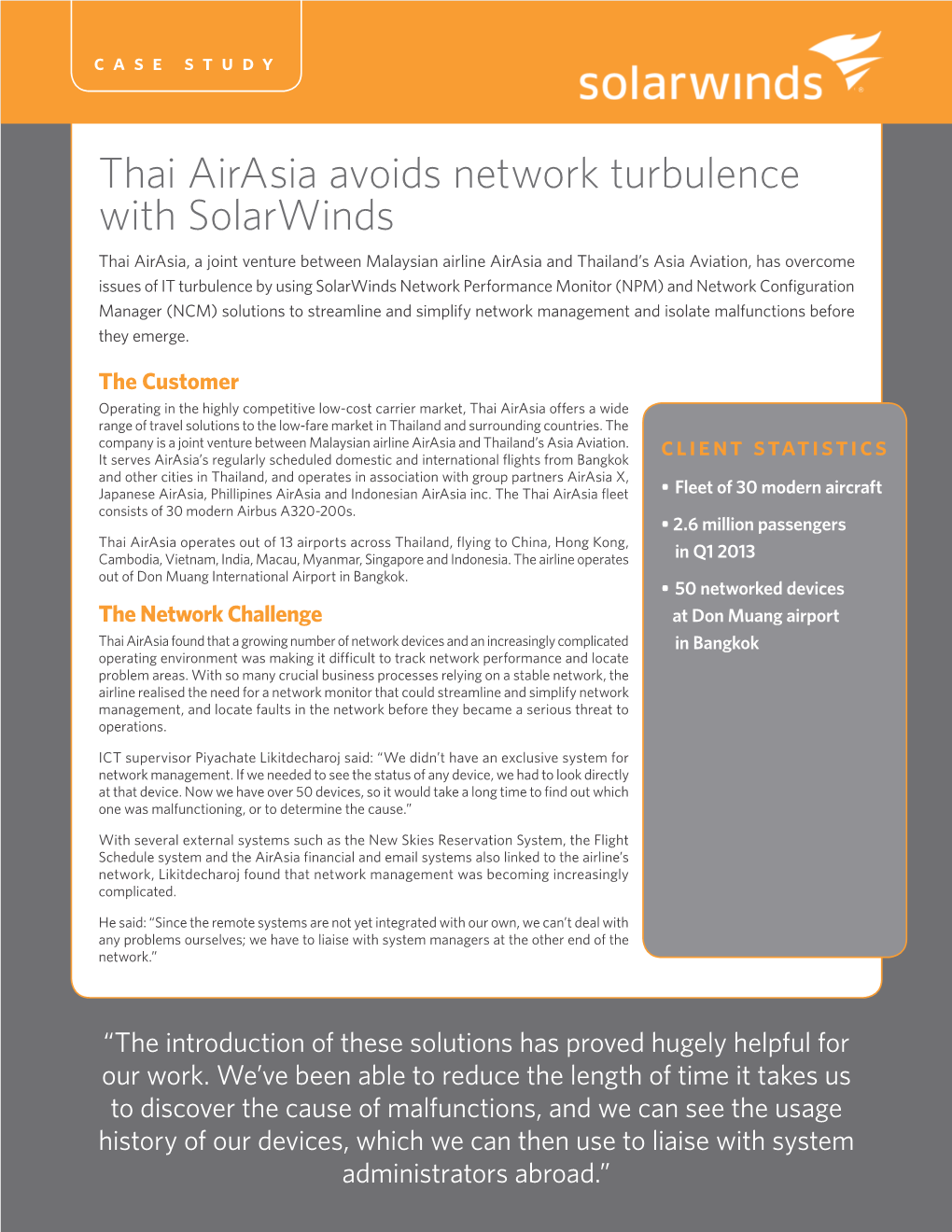 Thai Airasia Avoids Network Turbulence with Solarwinds