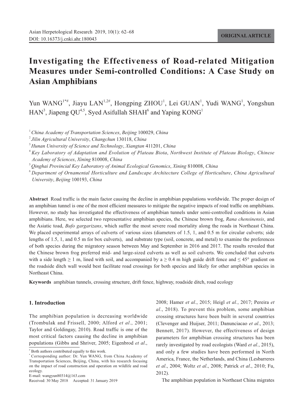 Investigating the Effectiveness of Road-Related Mitigation Measures Under Semi-Controlled Conditions: a Case Study on Asian Amphibians
