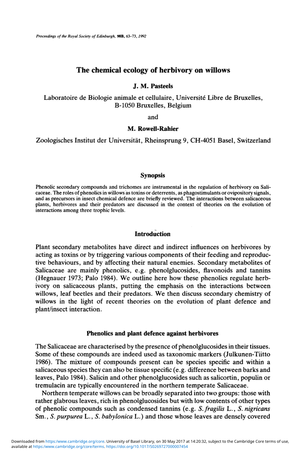 The Chemical Ecology of Herbivory on Willows