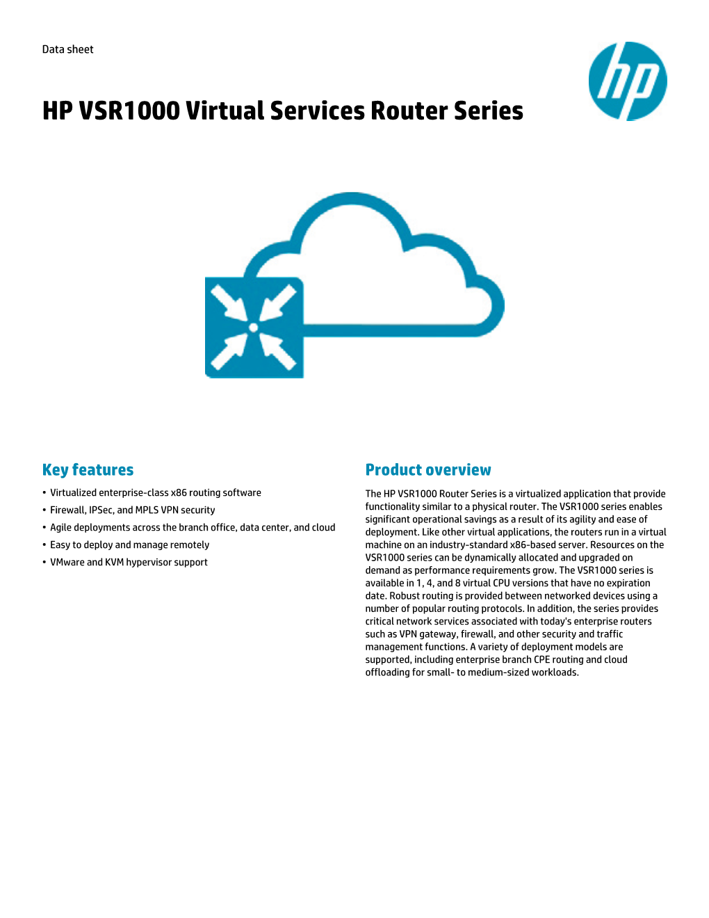 HP VSR1000 Virtual Services Router Series Data Sheet