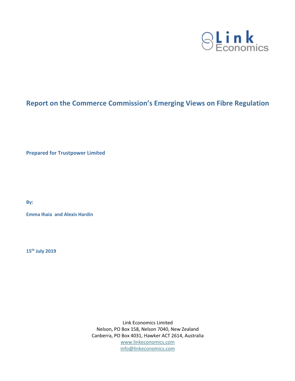 Link Economics for Trustpower Submission – Fibre Emerging Views