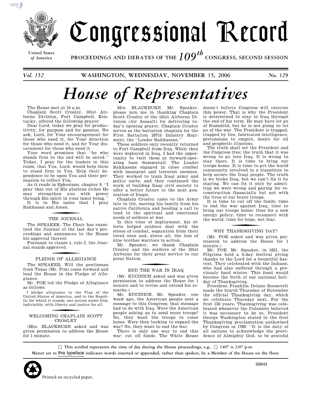 Congressional Record United States Th of America PROCEEDINGS and DEBATES of the 109 CONGRESS, SECOND SESSION