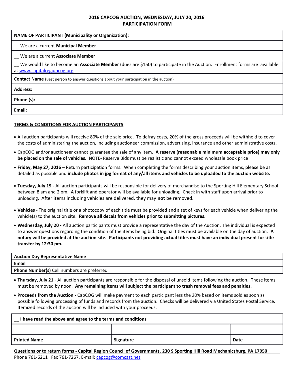 Terms & Conditions for Auction Participants