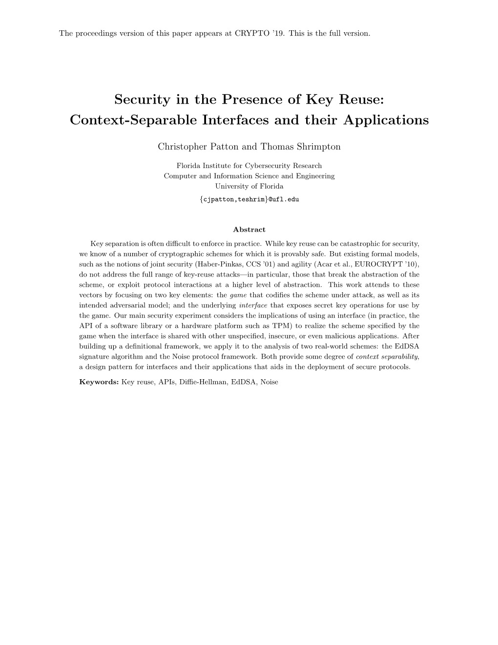 Security in the Presence of Key Reuse: Context-Separable Interfaces and Their Applications