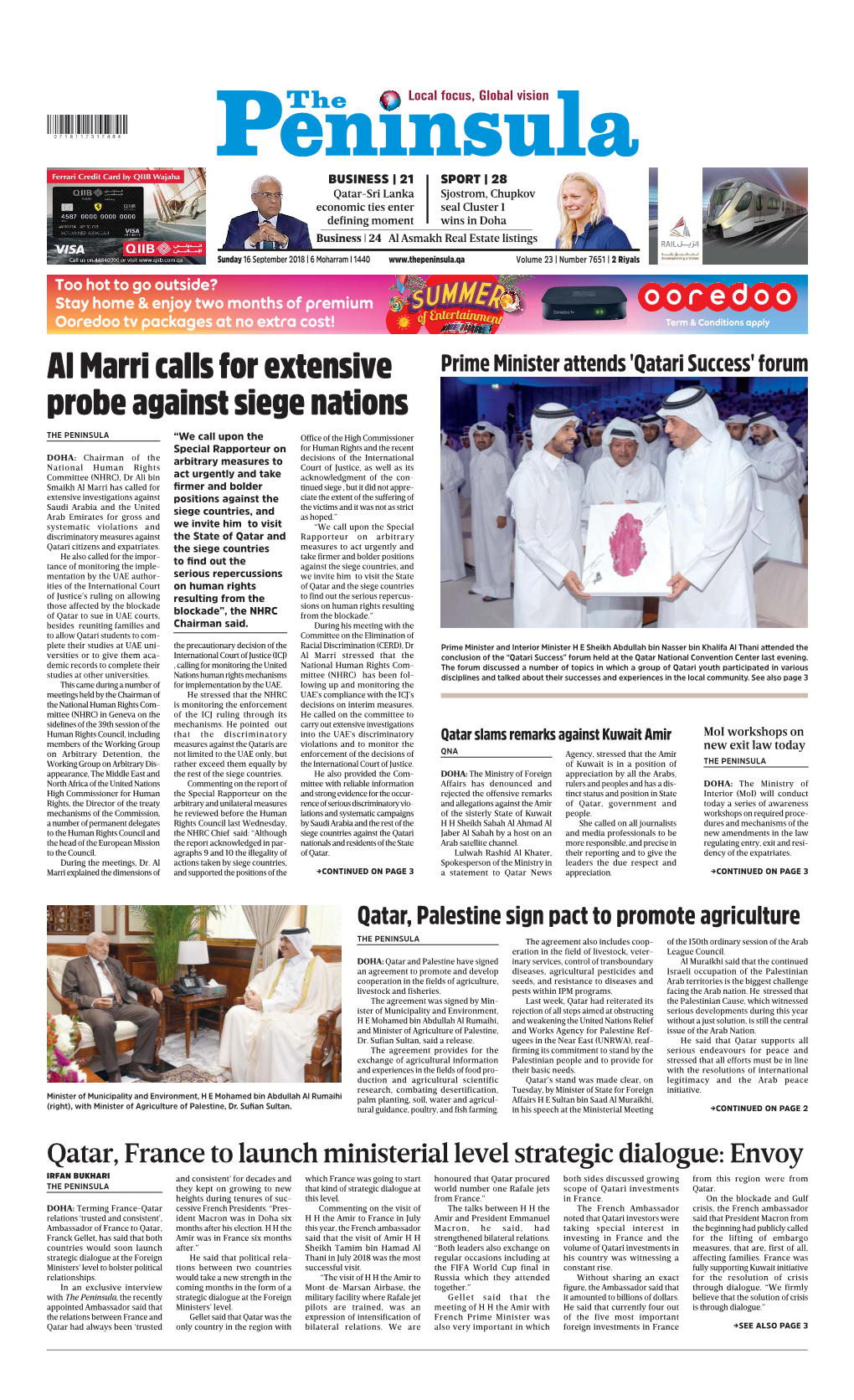 Al Marri Calls for Extensive Probe Against Siege Nations Residency, Exit Today CONTINUED from PAGE 1 Courts of the Siege Countries