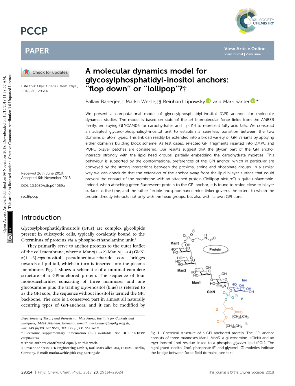 A Molecular Dynamics Model for Glycosylphosphatidyl-Inositol Anchors: Cite This: Phys