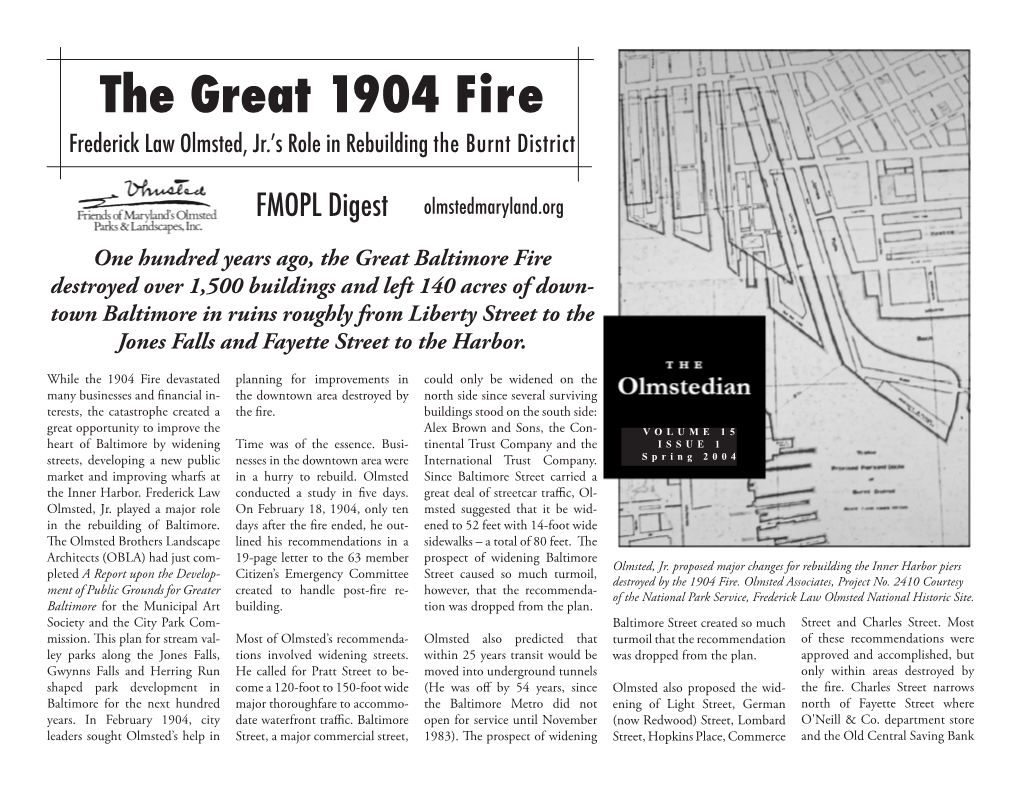 The Great 1904 Fire Frederick Law Olmsted, Jr.’S Role in Rebuilding the Burnt District