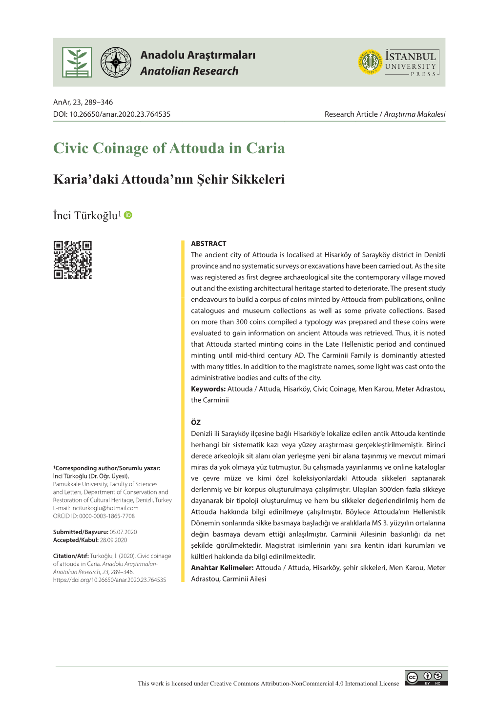 Civic Coinage of Attouda in Caria