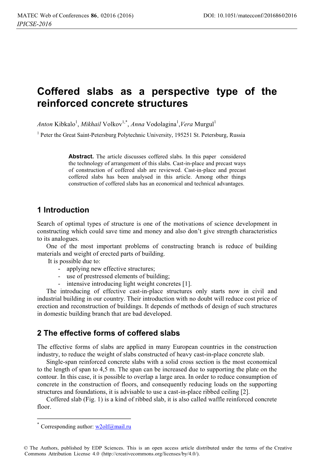 Coffered Slabs As a Perspective Type of the Reinforced Concrete Structures