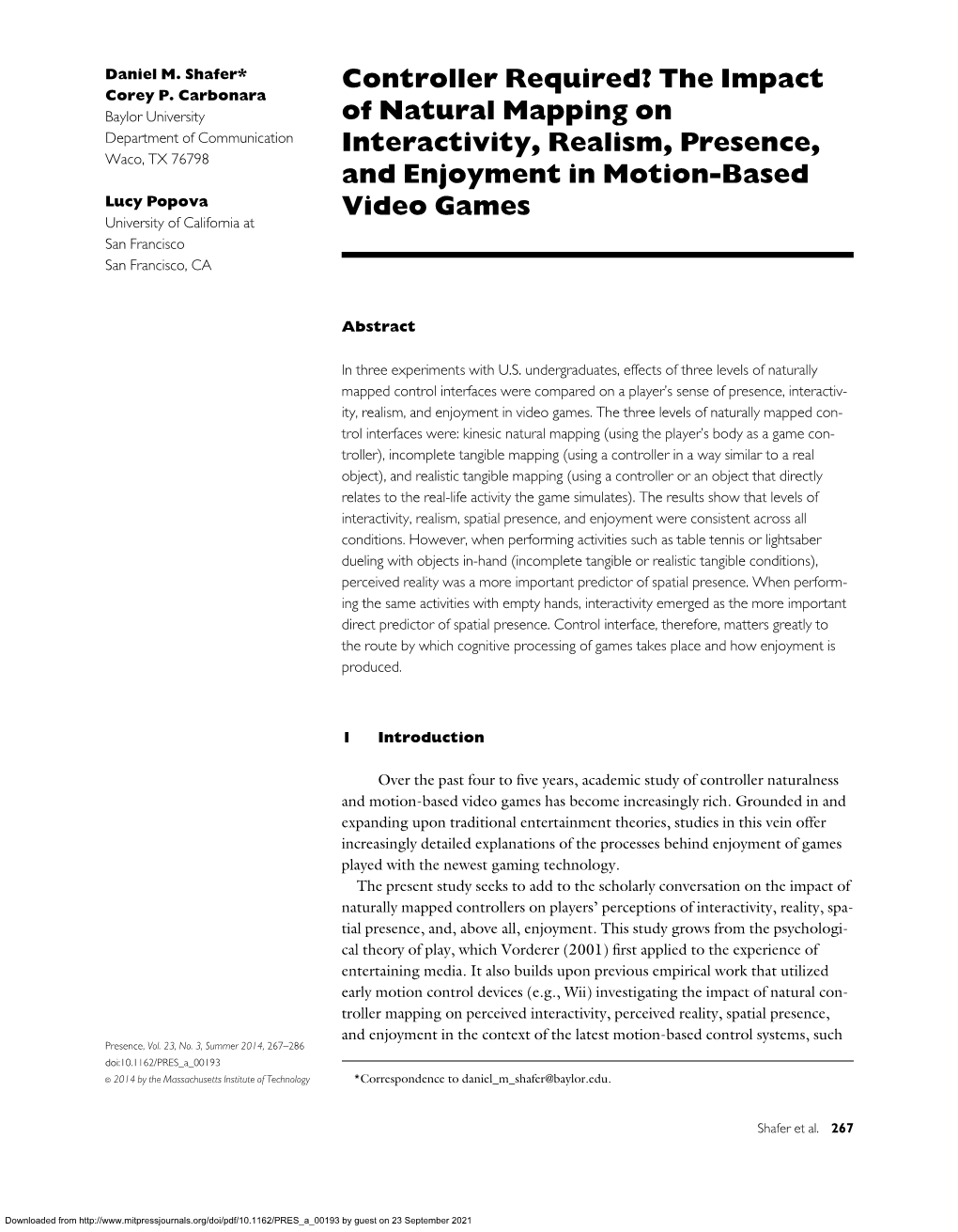 Controller Required? the Impact of Natural Mapping on Interactivity