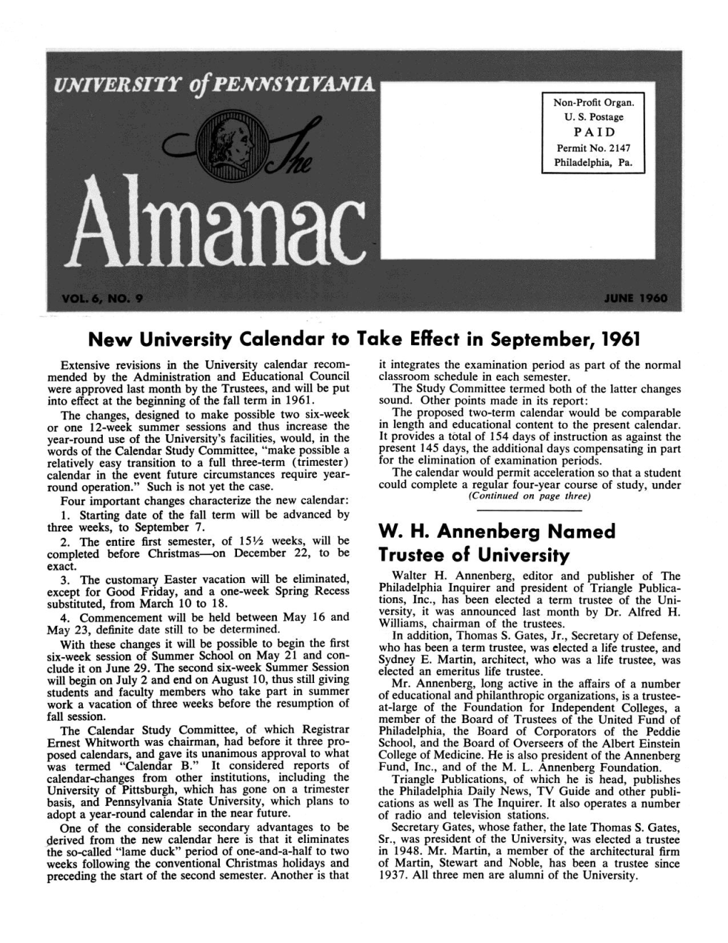 Almanac, June 1960, Vol. 6, No. 9