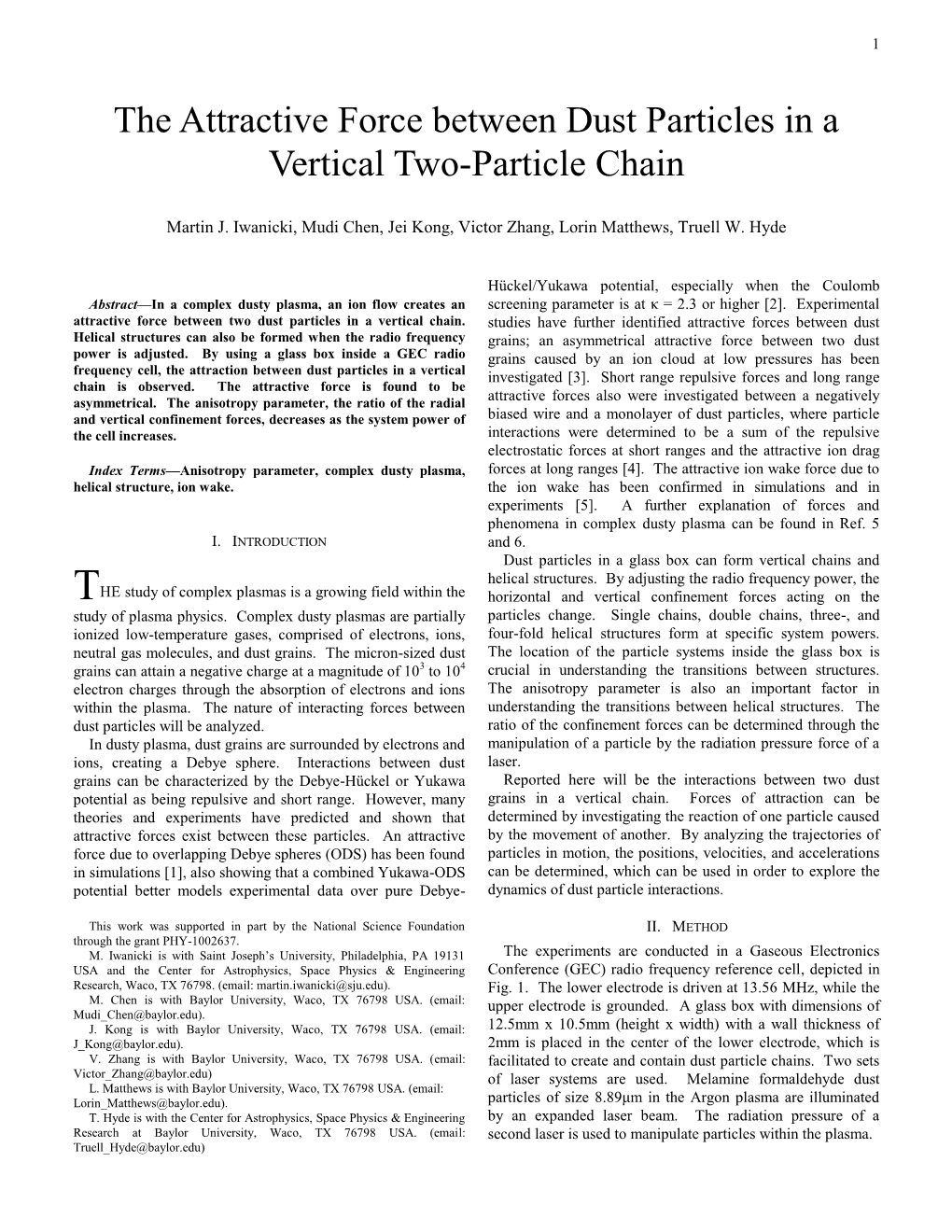 The Attractive Force Between Dust Particles in a Vertical Two-Particle Chain