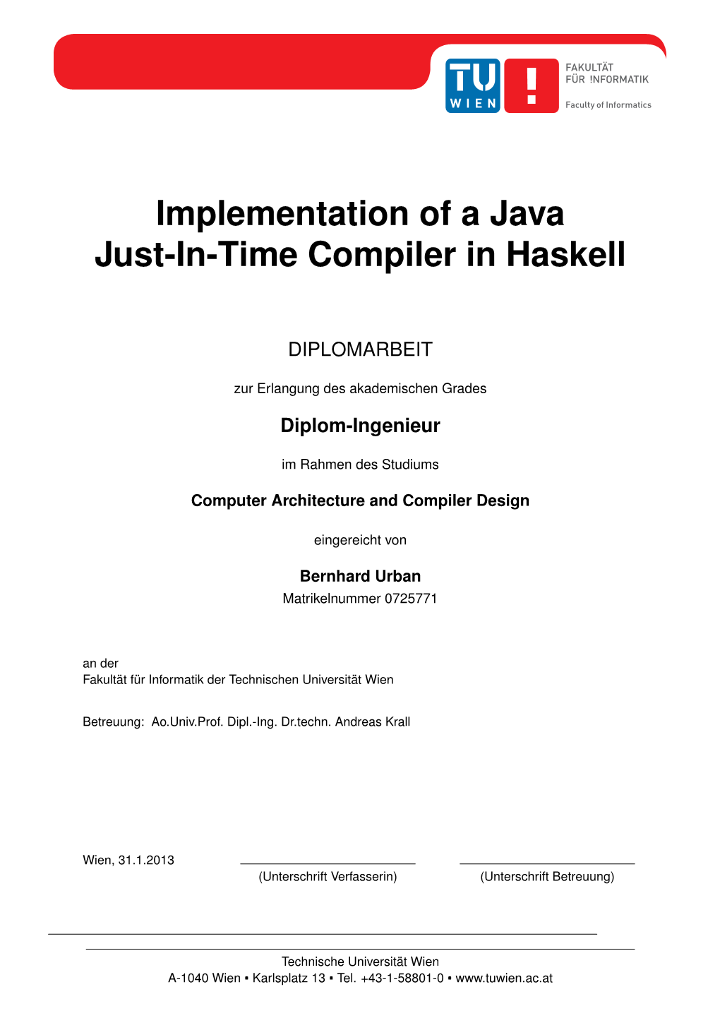 Implementation of a Java Just-In-Time Compiler in Haskell