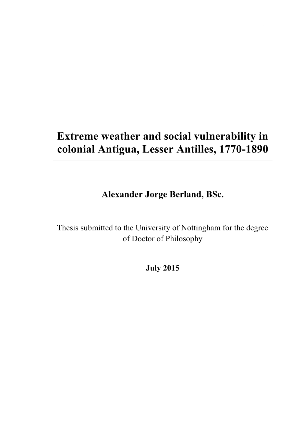 Extreme Weather and Social Vulnerability in Colonial Antigua, Lesser Antilles, 1770-1890
