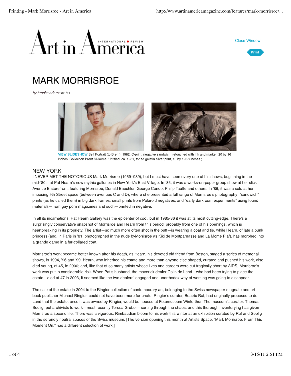 Printing - Mark Morrisroe - Art in America