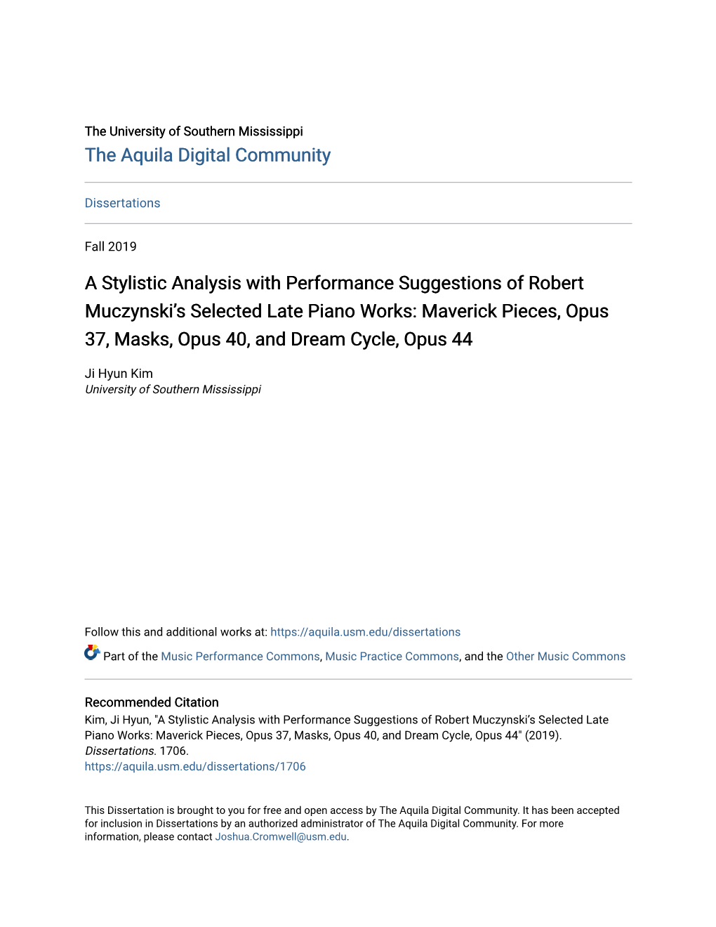 A Stylistic Analysis with Performance Suggestions of Robert Muczynski's