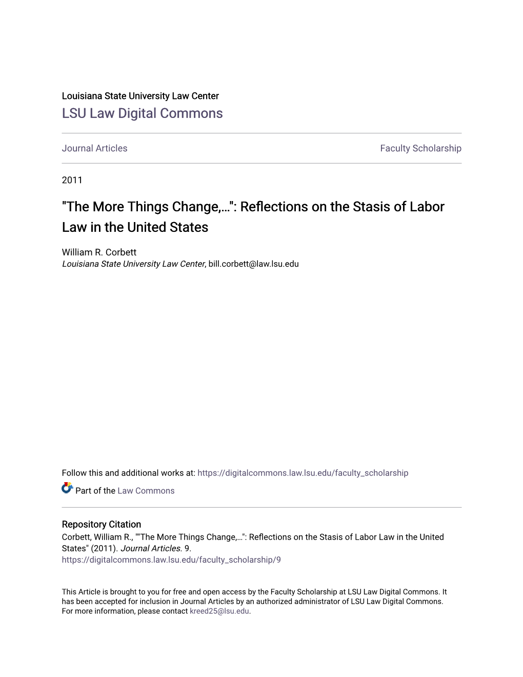 Reflections on the Stasis of Labor Law in the United States