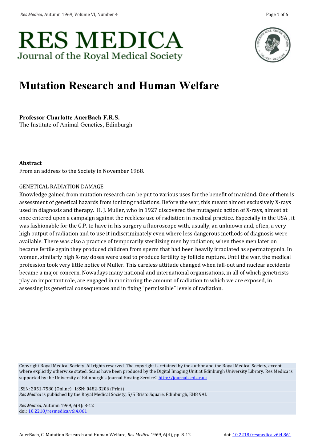 Mutation Research and Human Welfare