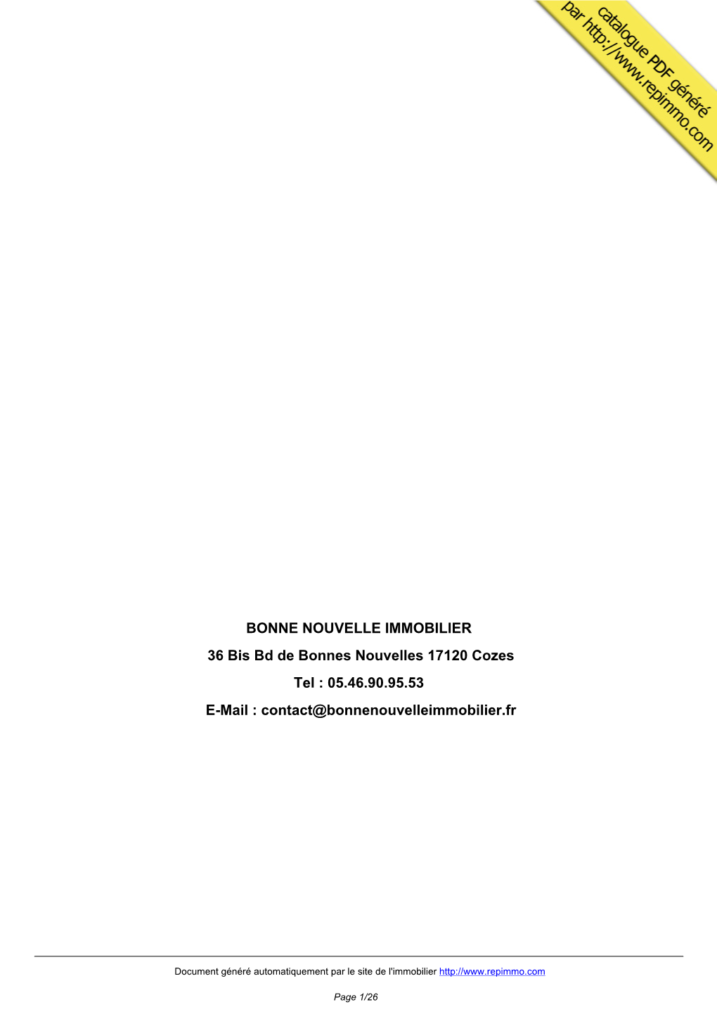 Catalogue Immobilier BONNE NOUVELLE IMMOBILIER Cozes