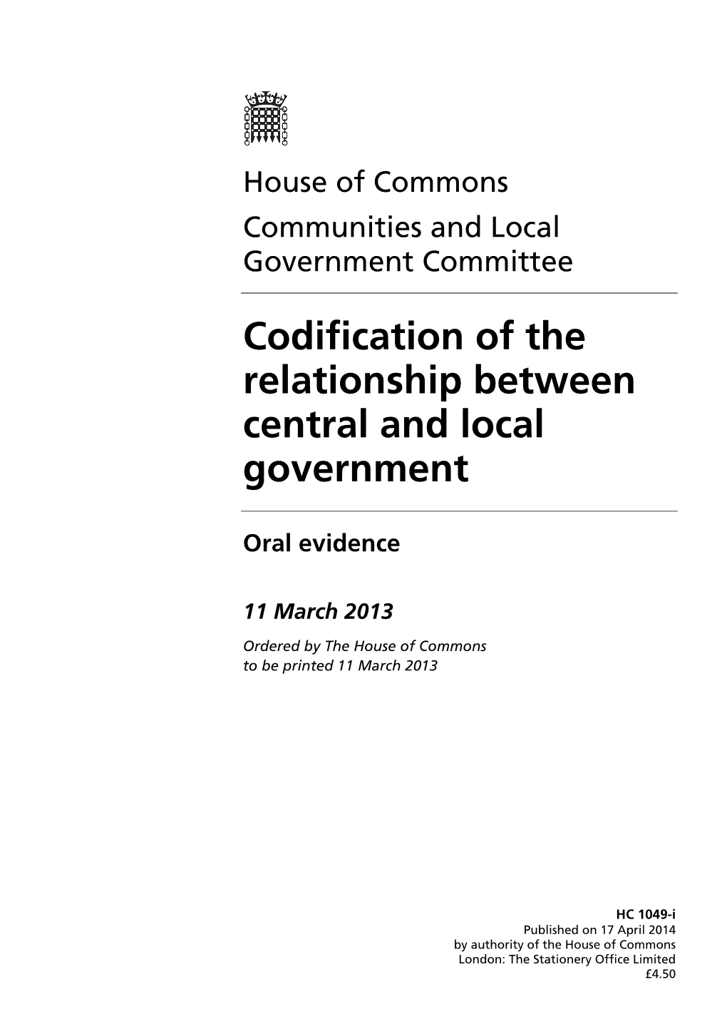 Codification of the Relationship Between Central and Local Government