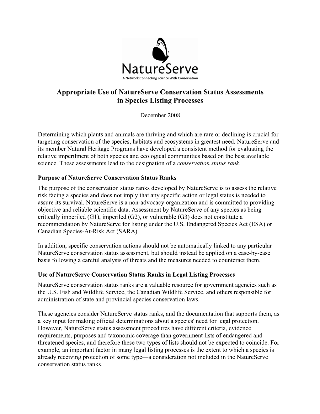 2-C. Appropriate Use of Natureserve Conservation Status Assessments