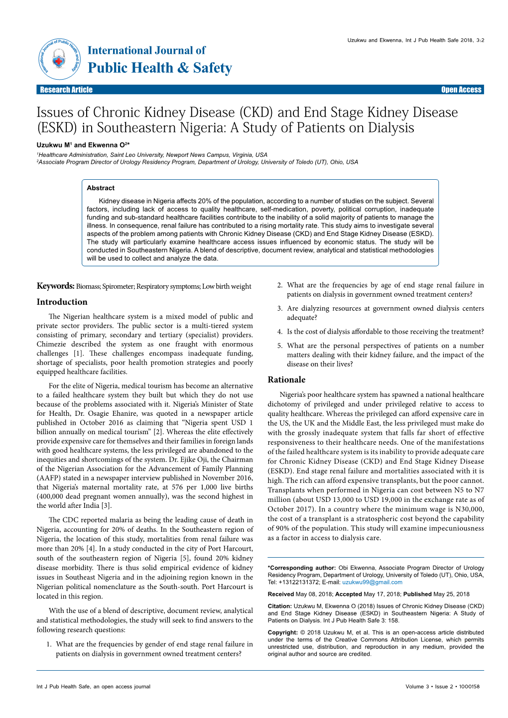 (CKD) and End Stage Kidney Disease (ESKD) in Southeastern Nigeria: a Study of Patients on Dialysis