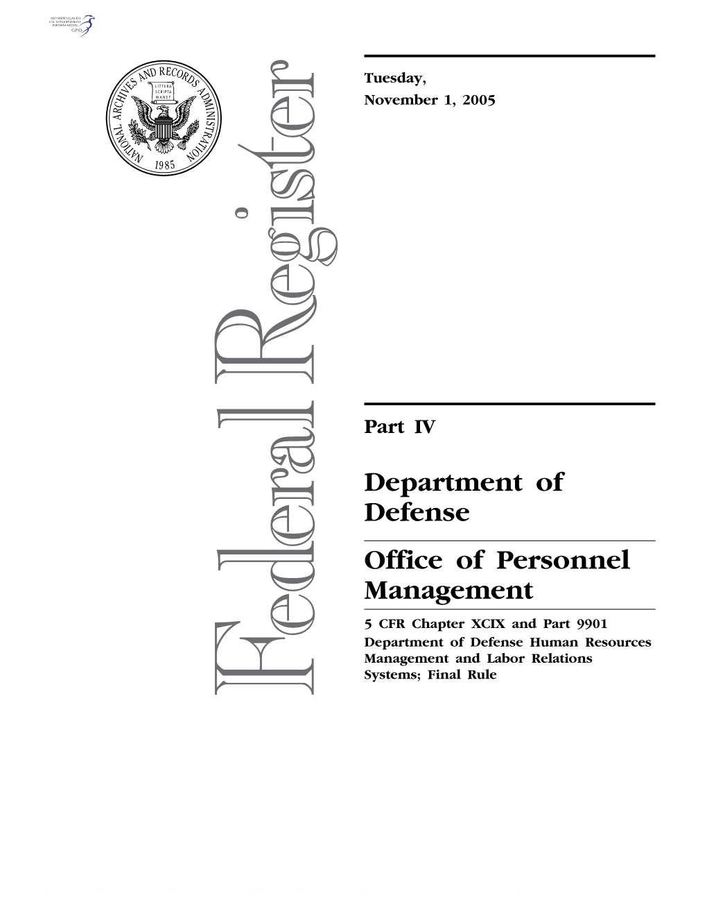 Department of Defense Office of Personnel Management