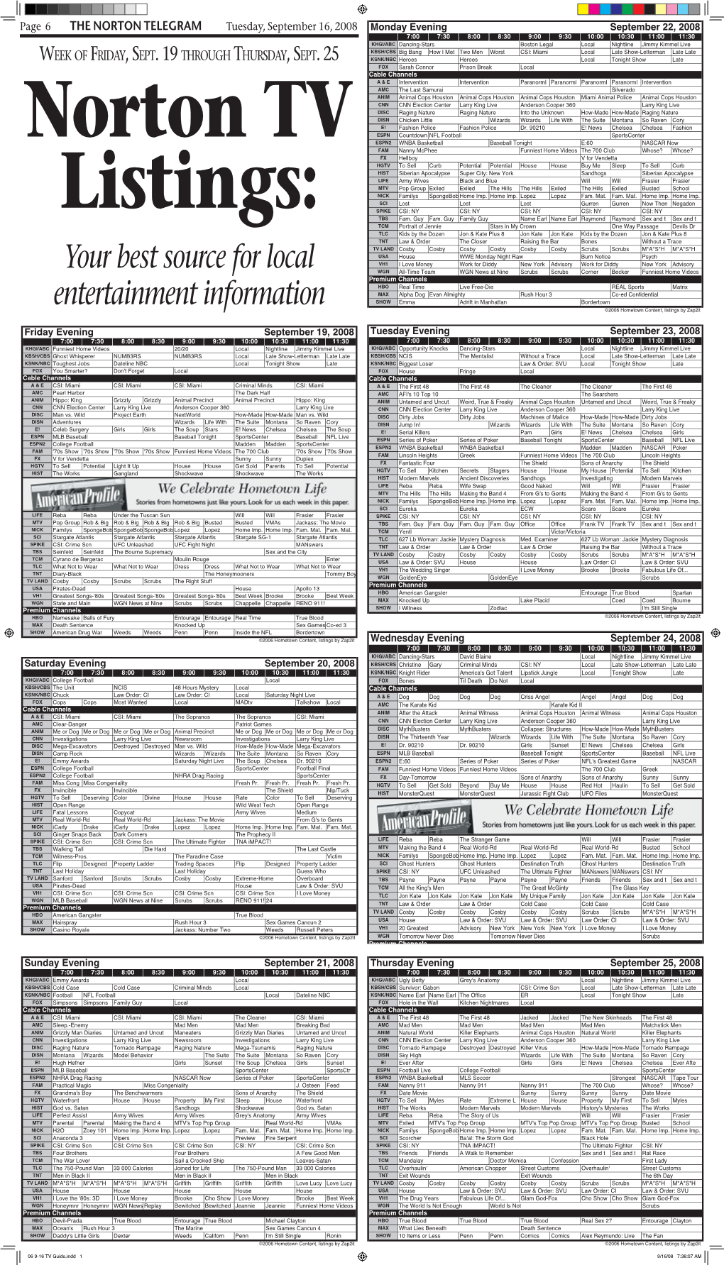 06 9-16 TV Guide.Indd 1 9/16/08 7:38:07 AM