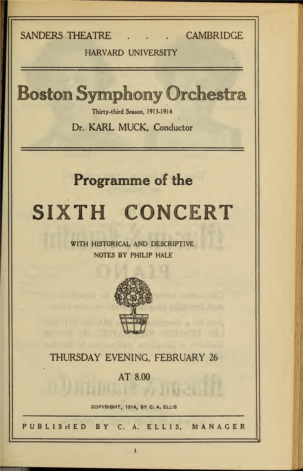 Boston Symphony Orchestra Concert Programs, Season 33,1913-1914, Trip