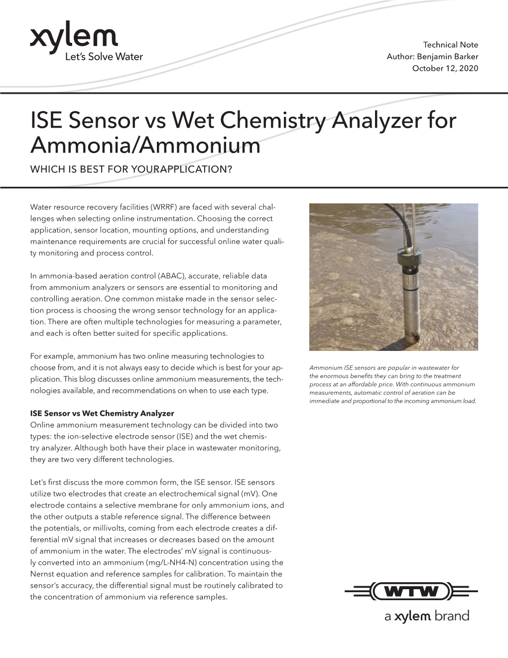 ISE Sensor Vs Wet Chemistry Analyzer for Ammonia/Ammonium WHICH IS BEST for YOURAPPLICATION?
