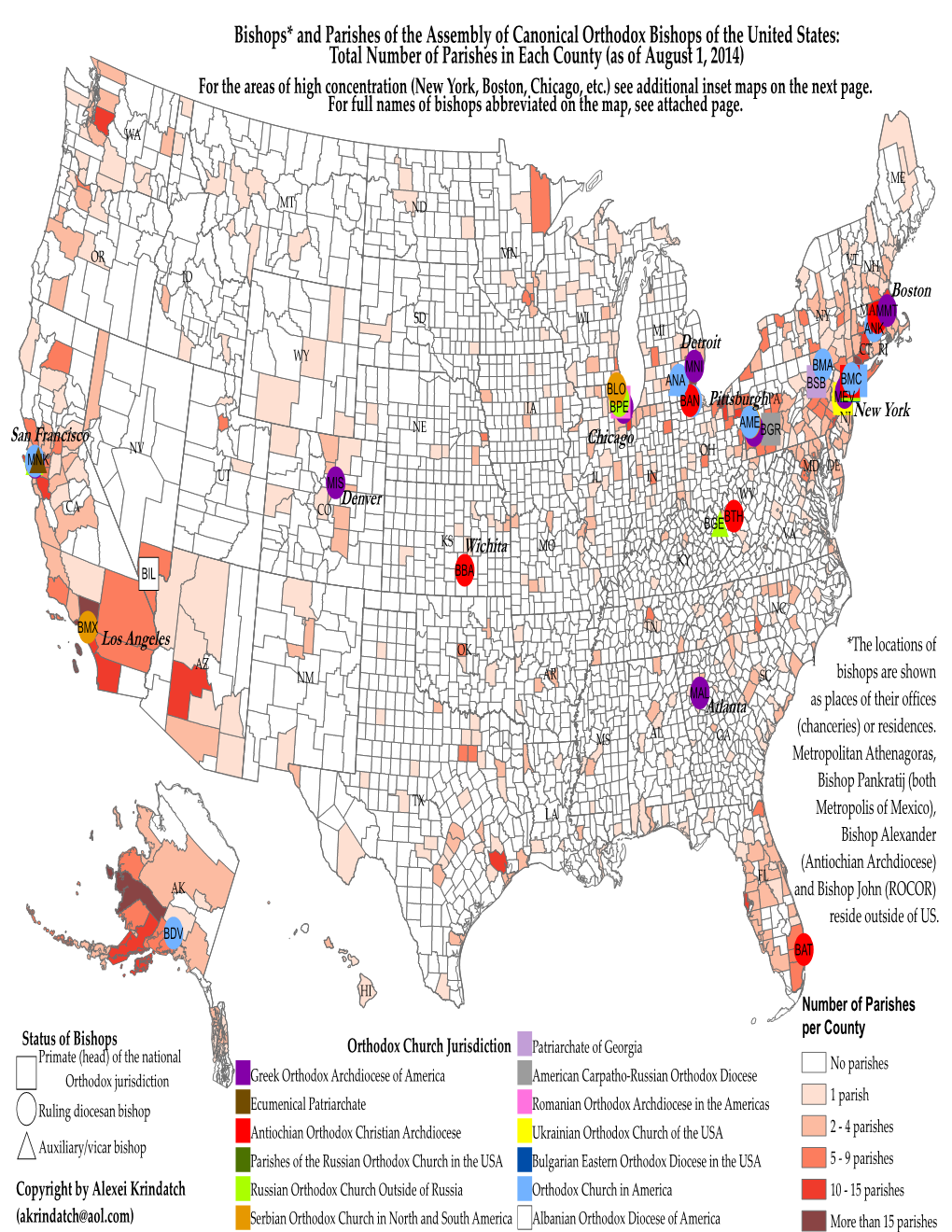 Map of Orthodox Bishops and Parishes in the United States