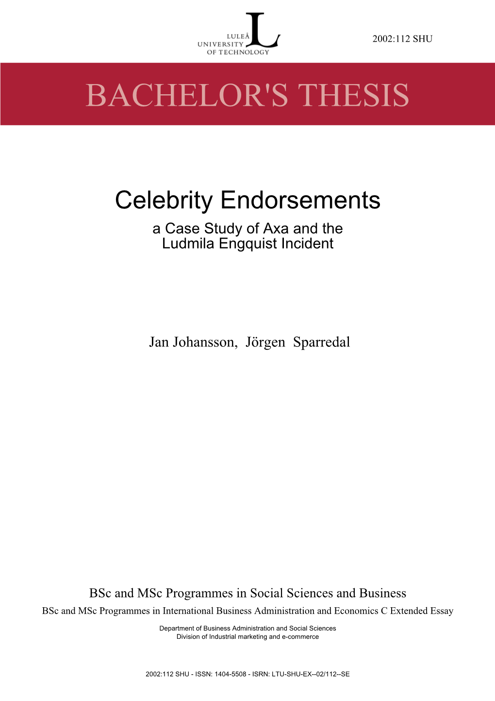 Celebrity Endorsements a Case Study of Axa and the Ludmila Engquist Incident