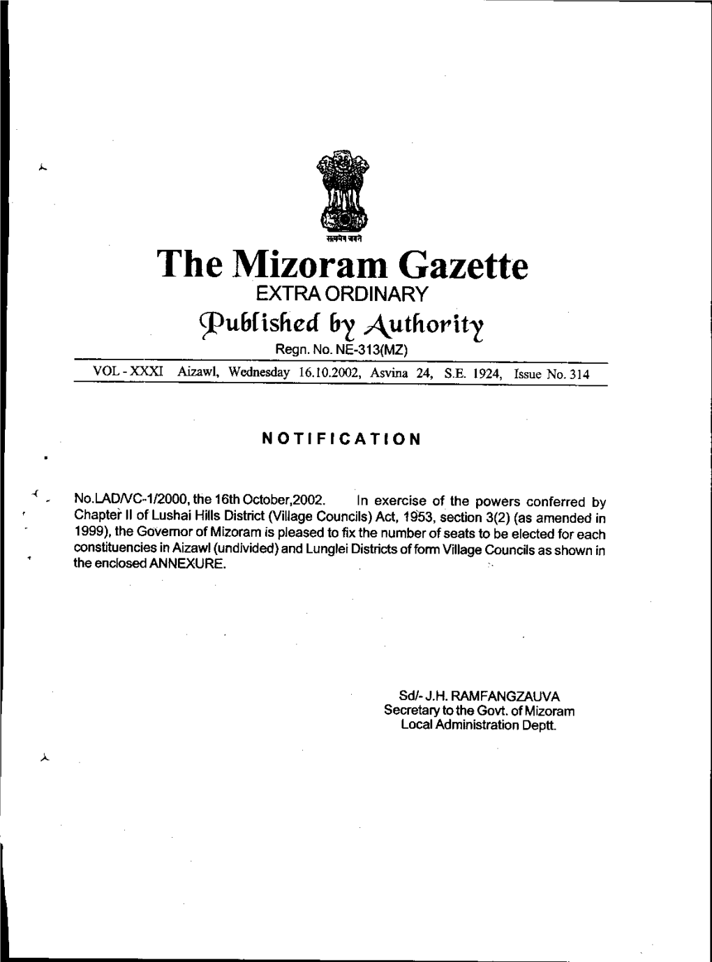 The Mizoram Gazette EXTRA ORDINARY Wu&Cisfted &'}: Autftorit'}: Regn