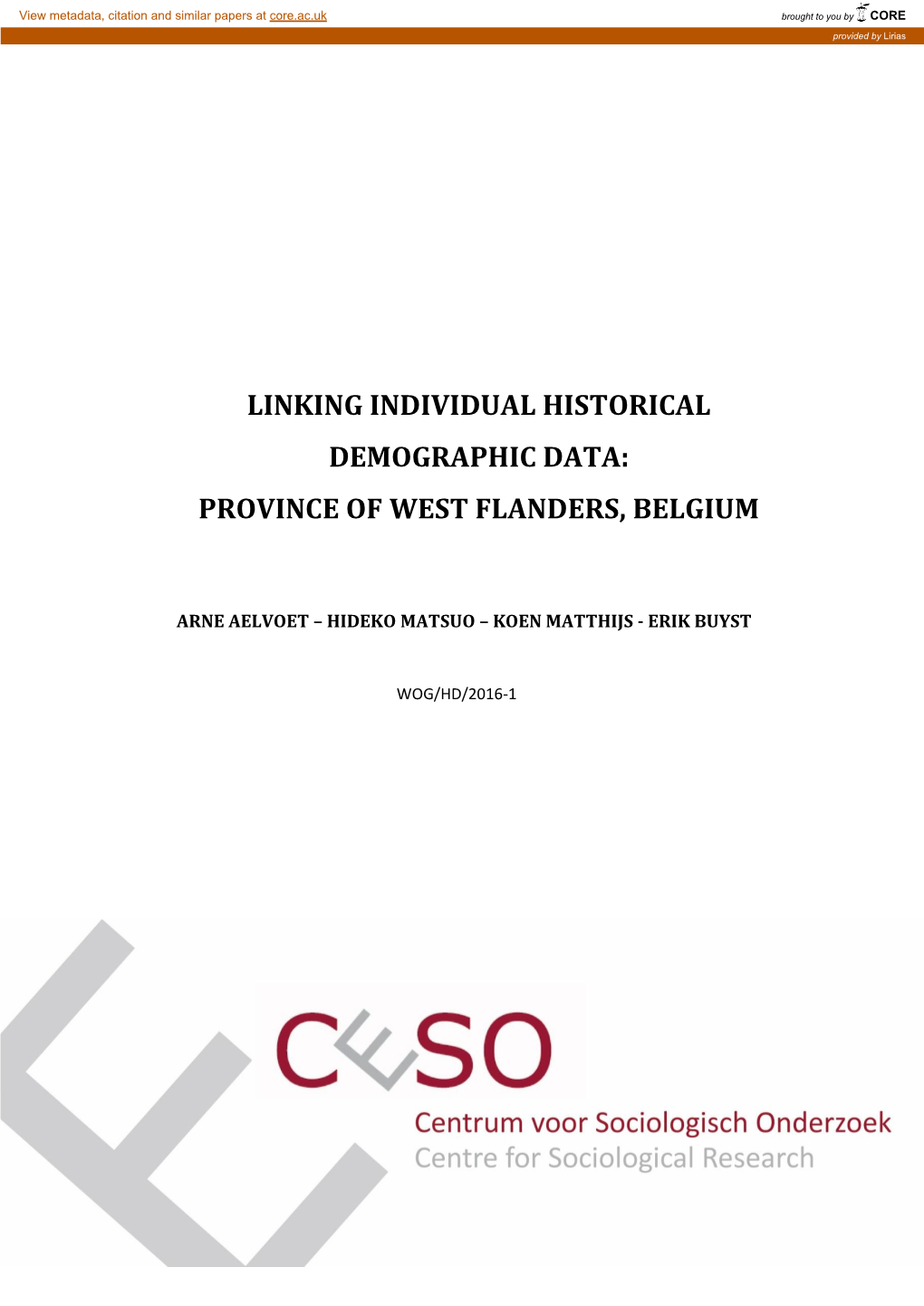Linking Individual Historical Demographic Data: Province of West Flanders, Belgium