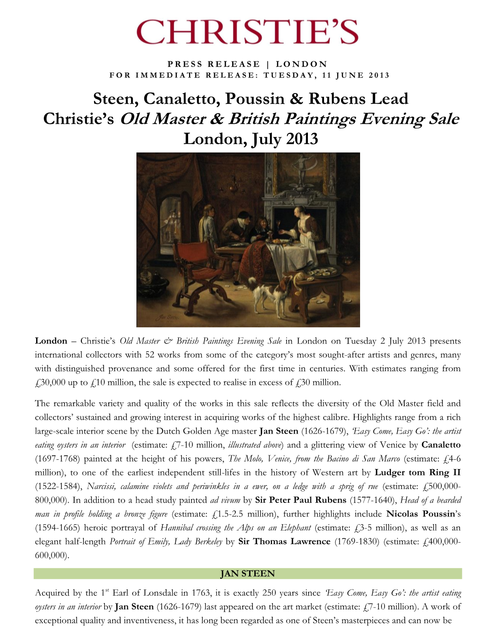 Christie's Old Master & British Paintings Evening Sale