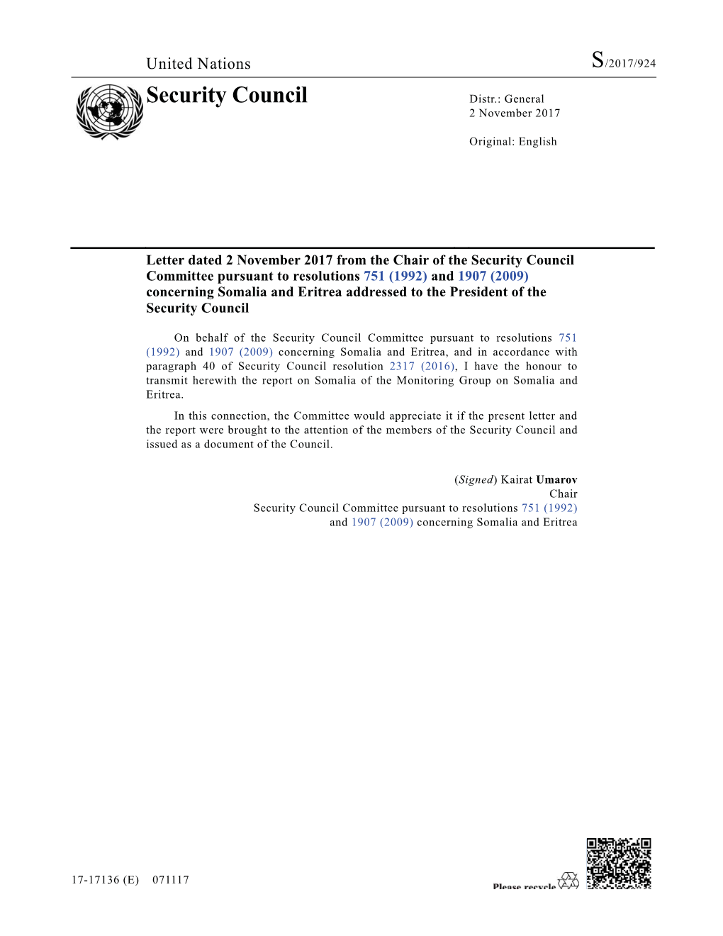 Security Council Distr.: General 2 November 2017