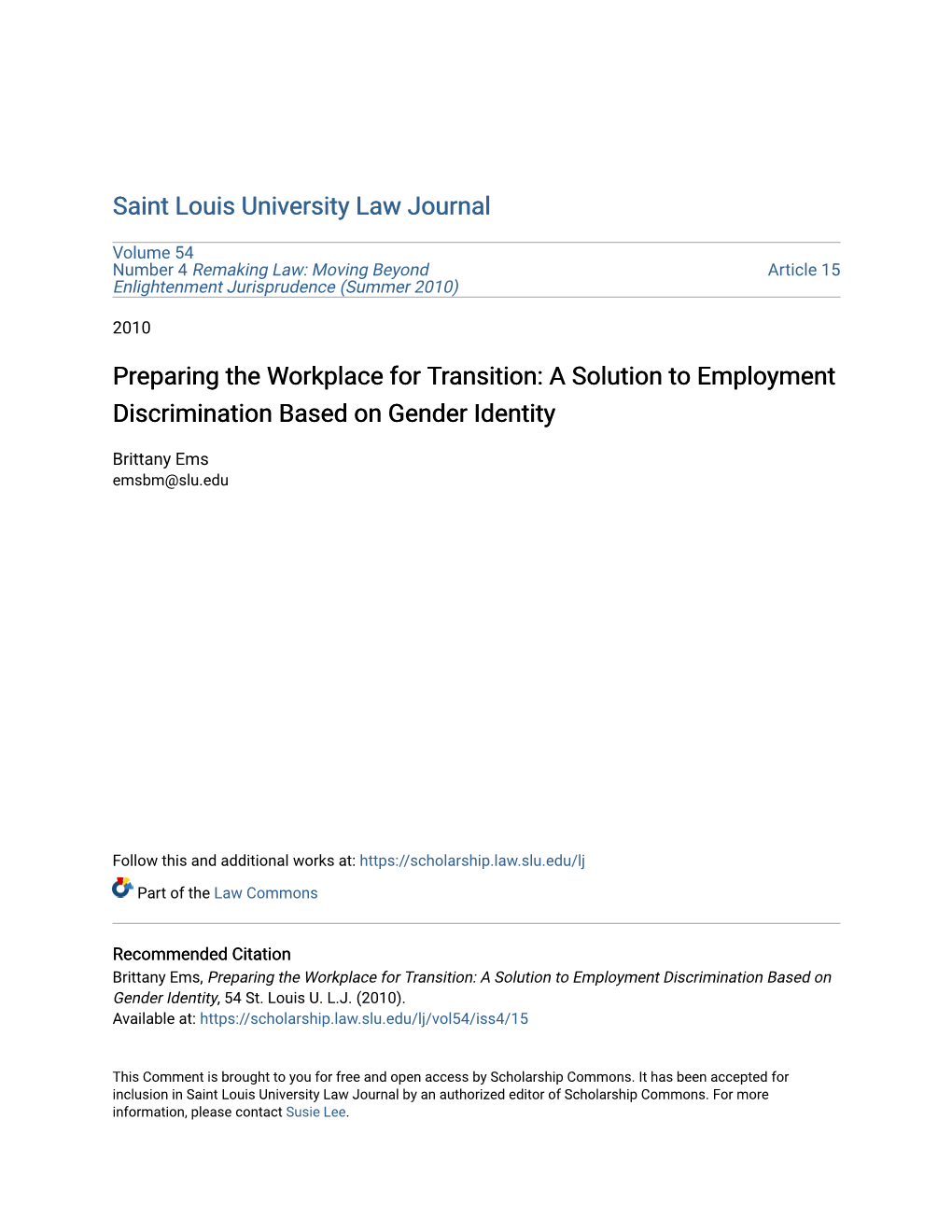 A Solution to Employment Discrimination Based on Gender Identity