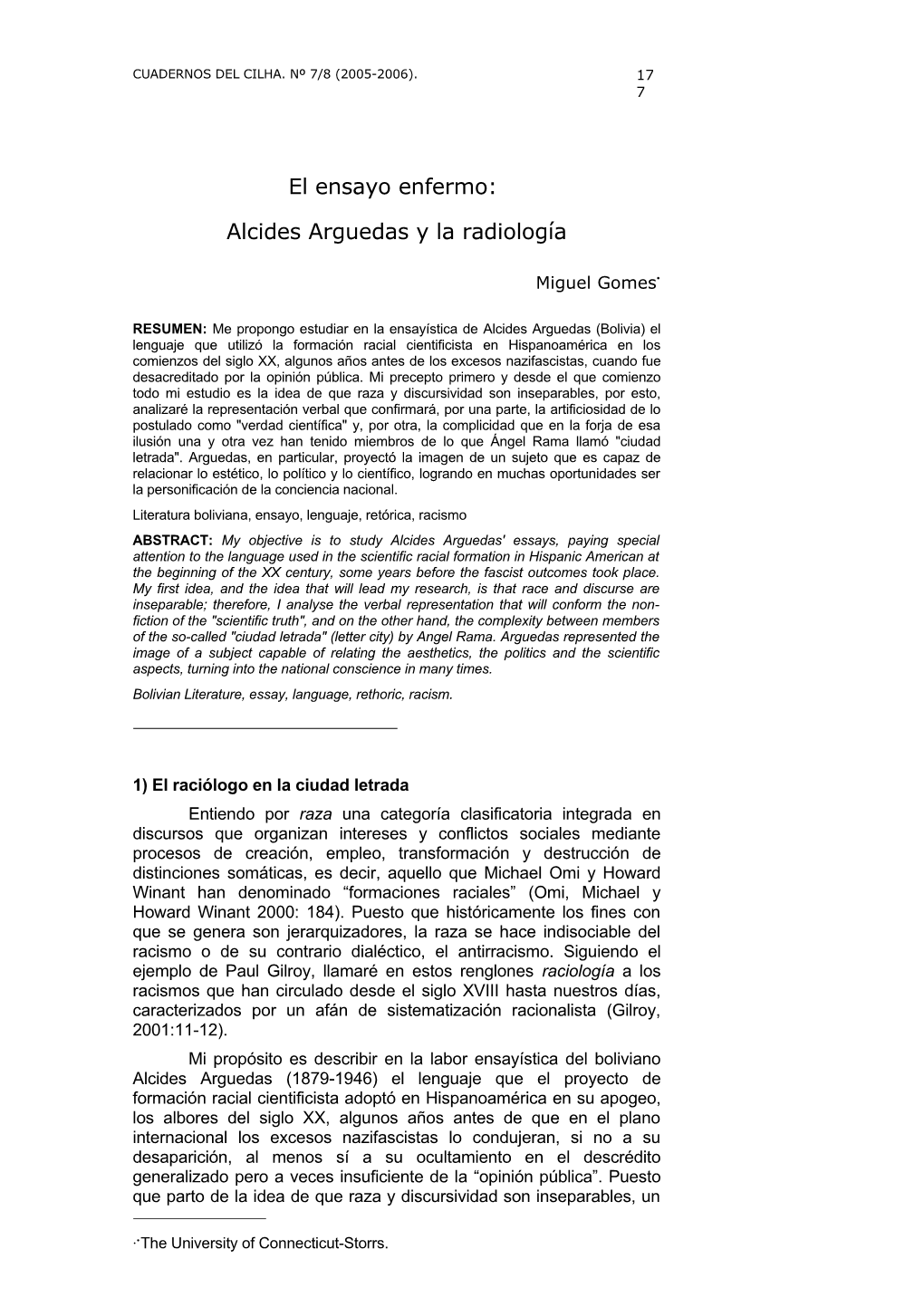 El Ensayo Enfermo: Alcides Arguedas Y La Radiología