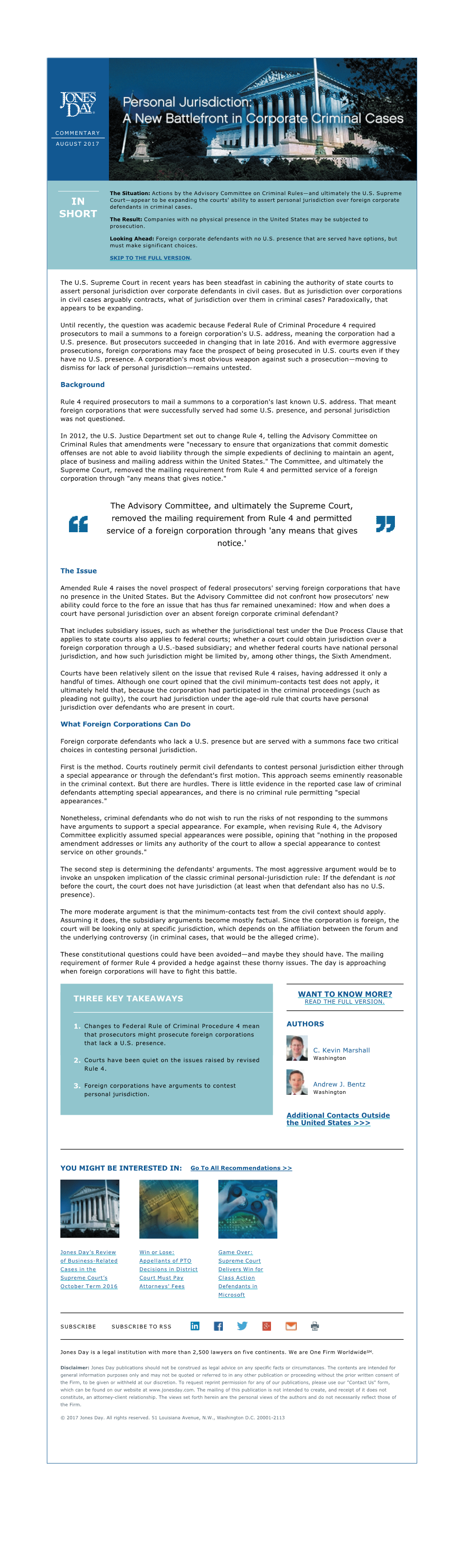 Personal Jurisdiction Over Foreign Corporate Defendants in Criminal Cases