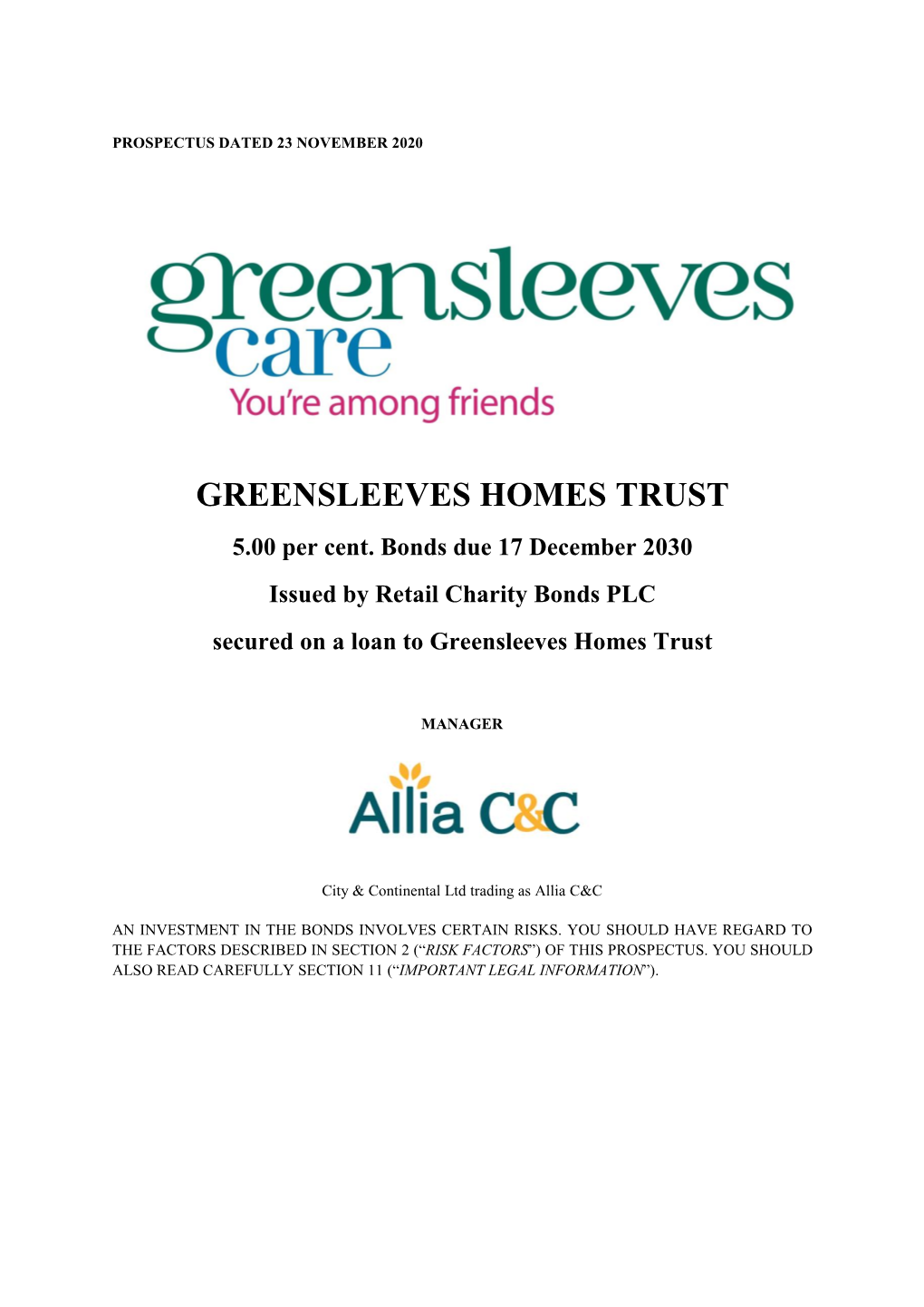 GREENSLEEVES HOMES TRUST 5.00 Per Cent