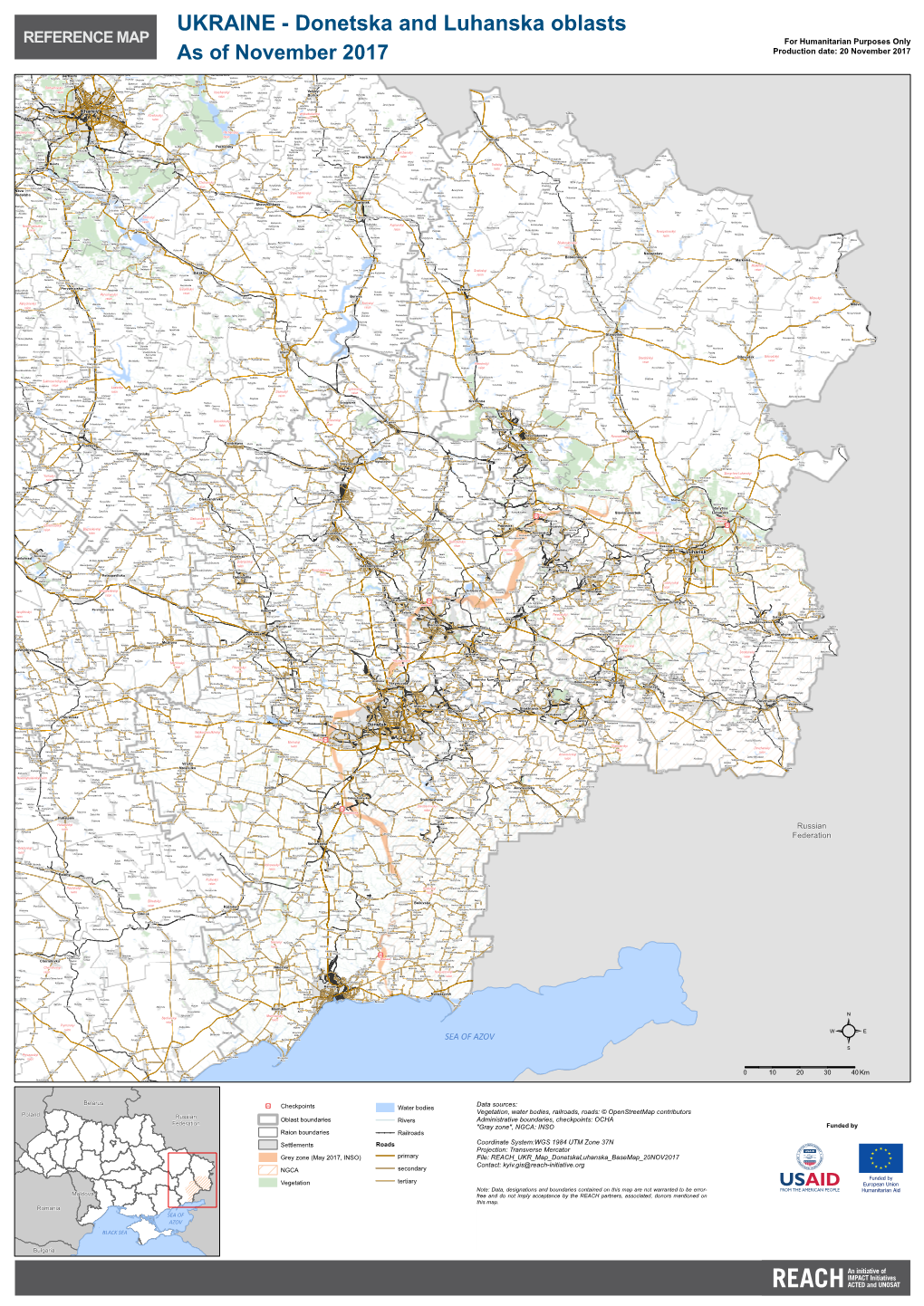 UKRAINE - Donetska and Luhanska Oblasts REFERENCE MAP for Humanitarian Purposes Only As of November 2017 Production Date: 20 November 2017