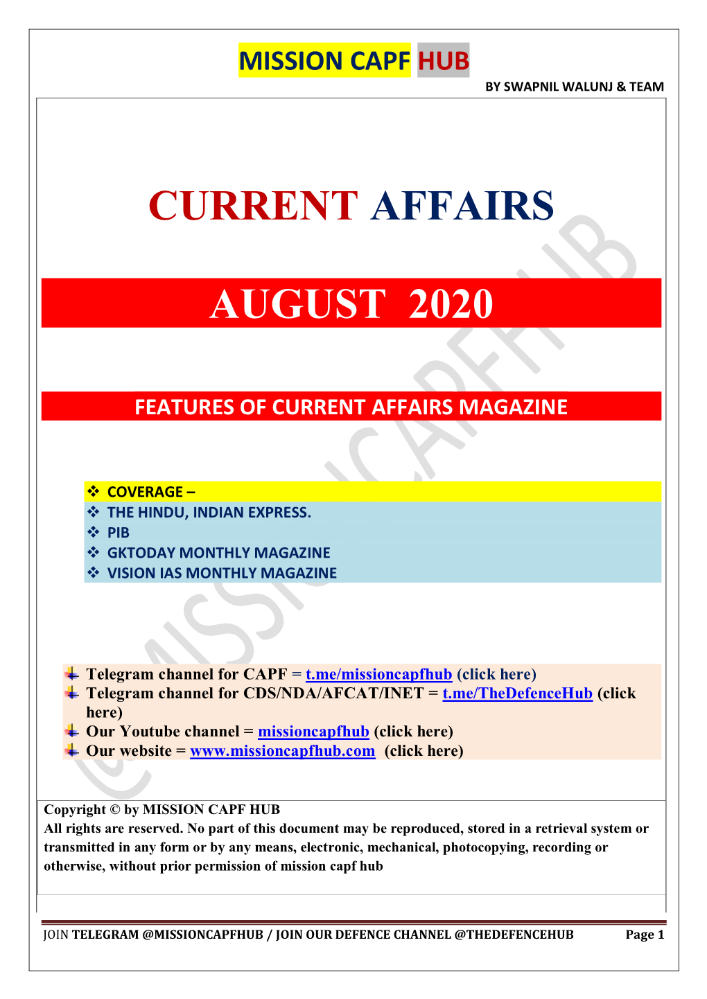 Current Affairs August 2020