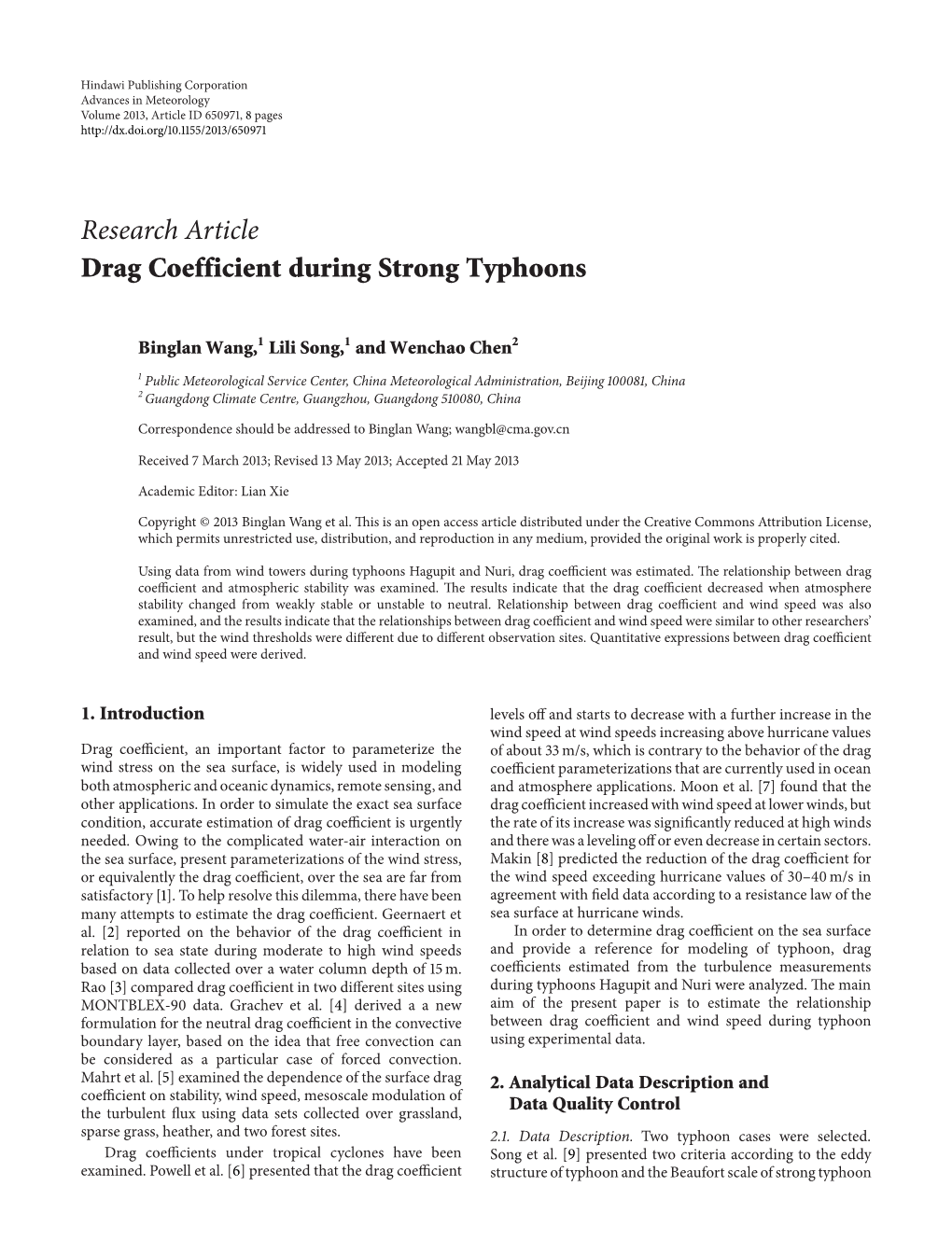 Drag Coefficient During Strong Typhoons
